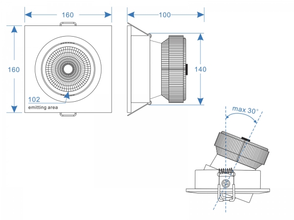 Quadratische Einbaustrahler 10-50W